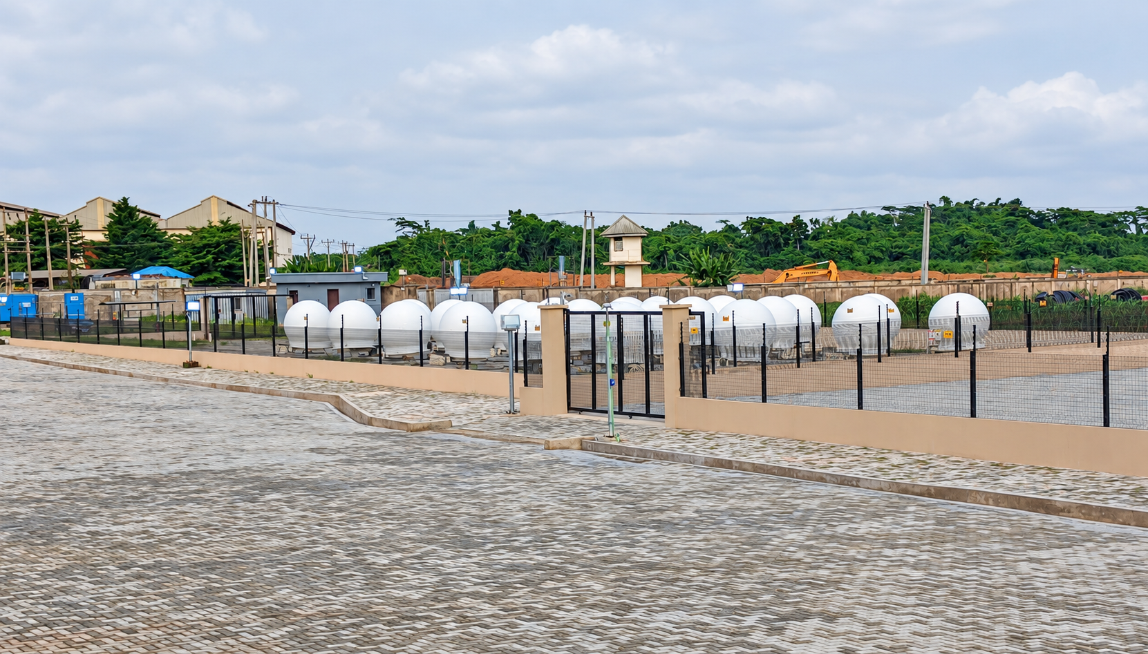 Ground-level view of the antenna farm.