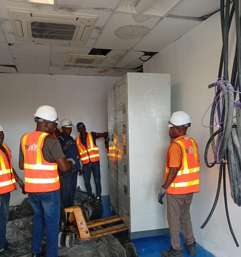 FERACH’s team positioning a panel inside the panel room.