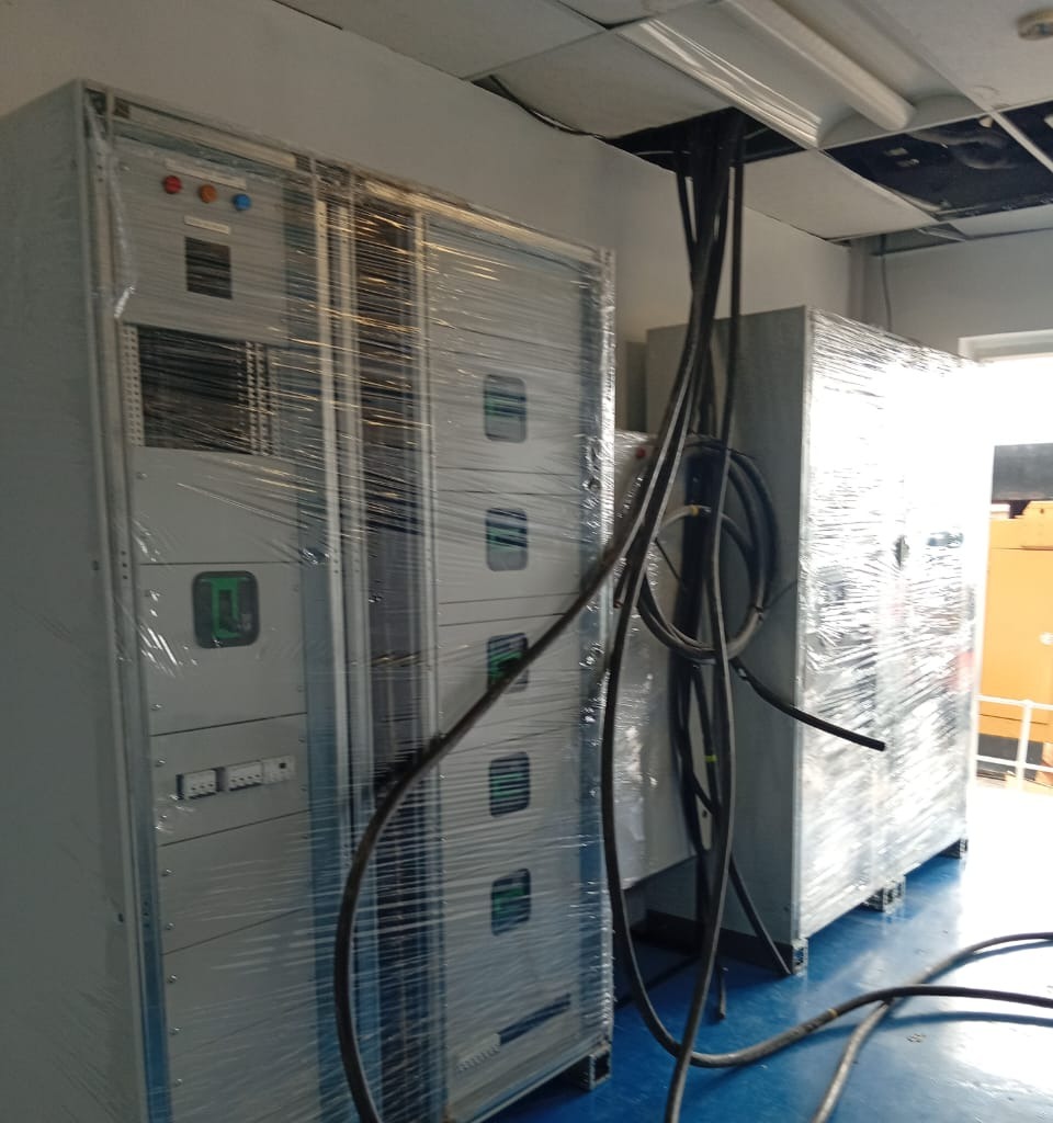 Panels inside the panel room during installation.